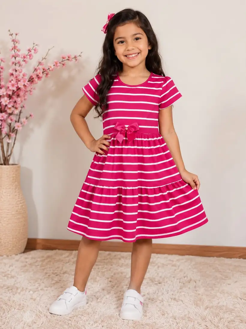 Vestido Listrado Rosa